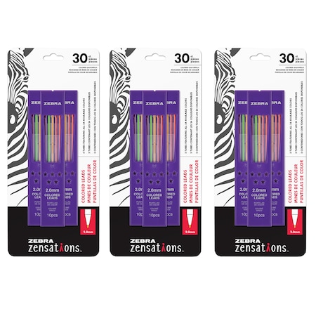 Zensations Mechanical Colored Pencil Lead Refill, 2.0mm, Assorted, 30 Count, PK3 87103